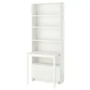 BILLY bookcase with desk and drawer, white, 80x202 cm