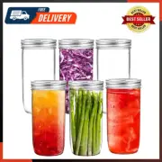 24 Oz Mason Jars,6 Pack Wide Mouth Mason Jars 24Oz with Lids,Tall Mason Jars
