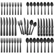 Black Silverware Set, Umit Chef 48Pcs Black Flatware Set with Steak Knives fo...