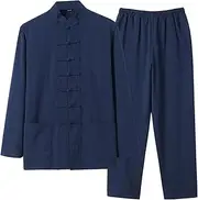 [WaiYeeHei] Men's Cotton Linen Blend Chinese Kung Fu Suit Martial Arts Wing Chun Uniform Shirt Pants Set Tang Costume Vintage