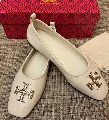 NIB TORY BURCH ELEANOR NEW IVORY LEATHER BALLET FLAT SHOE Sz 10 $298