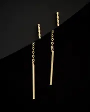 14K Italian Gold Twisted & Polished Bar Front-Back Earrings
