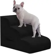 Dog Steps for Small Dogs, 3-Step Dog Ramp and Stairs for High Beds and Sofa, Non-Slip Pet Stairs Removable and Easy to Clean Cover, Black