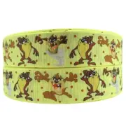 Taz Going Crazy Cartoon Character Yellow 1" Wide Repeat Ribbon Sold in Yards