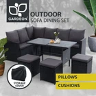 Gardeon Outdoor Dining Set Sofa Lounge Setting Chairs Table w/ Cover Lawn Black