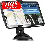 [LONGRUF] 2025 Car GPS Navigator 2.5D Touchscreen 7inch Car GPS, Truck GPS Commercial Drivers,Real Voice prompts Turn Direction， Speed Limit Warning Speed Camera Alert, Lane Guidance Assist, POI