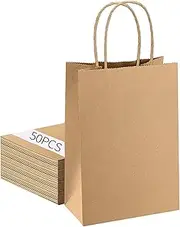 50 Pieces Gift Bags with Handles, Plain Totes for Small Business, Gift Bags for Wedding, Birthday, Party Supplies and Gifts (Brown-50, 16x8x21)