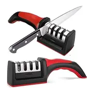 Knife Sharpeners for Kitchen Knives– Stainless Steel 4 in1 Kitchen Knife Sharpener – Ergonomic and Easy to Use Knife Sharpening Kit with 4 Stage Sharpening Slots Black