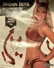 KANGAROO Red Sequin Devil Accessory Kit Halloween Adult One Size Horns Bow Tail