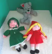 NEW! Set of 3 Handmade Crocheted Puppets -"Red Riding Hood, Wolf, & Grandma"