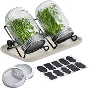 sprout seeds | Organic sprout jar set | Making Sprouts maason Jar | Wide Mouth Quart Jars | Germination pot set | Germination Kit with Tray, Growing Seedling Sprouting for 5-10 hours