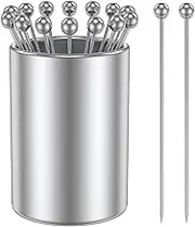 16Pcs Cocktail Picks Set with Holder 4.13 inch Stainless Steel Cocktail Toothpicks Reusable Cocktail Sticks Multipurpose Cocktail Appetizer Skewers for Sandwiches BBQ Snacks Cocktails