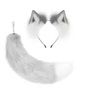 Fox Wolf Cat Ears and Tail Set Cosplay Costume Furry Fox Tail Keychain Theria...