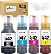 [EXCERCUS] 542 Ink Refill Bottle for Epson T542 Pigment Ink Compatible with Epson 16600 ET-5800 ET-5850 ET-5880 ET-16650 ST-C8000 ST-C8090 Printers (1Black, 1Cyan, 1Magenta, 1Yellow)