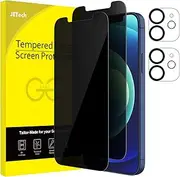 JETech Privacy Screen Protector for iPhone 12 6.1-Inch with Camera Lens Protector, Anti Spy Tempered Glass Film, 2-Pack Each