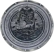 MEDIEVAL HANDICRAFTS STORE Viking Warrior 24'' Wooden Shield – Handcrafted Norse Battle-Ready Decorative Wall Decor Shield, Grey & Black