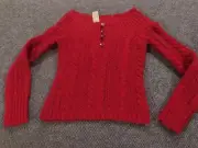 American Eagle Sweater Womens Medium Red Pullover wool Classic Knit Button