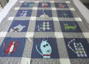 Machine sewing handmade cotton patchwork applique size 56" x 62"quilt top