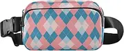 [Amooorous] Peach and Purple Checkerboard Fashion Fanny Waist Pack for Women Men Large Capacity Sling Chest Bag with Adjustable Strap for Travel Gym Work, Peach and purple checkerboard, 1 size