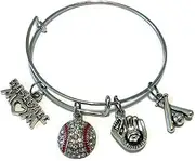 [Kit's Kiss] Baseball Bracelet, Baseball Jewelry, Baseball mom Bracelet, Sports Bracelet, Baseball Charm, Baseball Bats Charm, Baseball Gloves Charm, Wire Bracelet, Bangle Bracelet