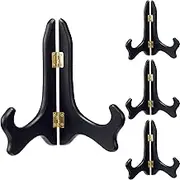 Tatuo 4 Pack Black Wooden Display Stand Plate Stands (7 Inch, Gold Latch)