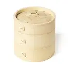Bamboo Dumplings Dimsum Steamer Basket with Lid Reusable Home Cookware (Large) A