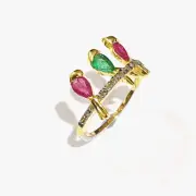 925 Silver Ring Emerald, Ruby 14K Gold Diamond Halloween Women Fine Gift Jewelry