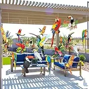 Spakon 24 Pcs Tropical Bird Honeycomb Paper Cutouts, Parrot Honeycomb, Jungle & Hawaiian Party Decorations, Summer Tiki Bar Party Decor, Flying Bird, Red, Blue, Green, Cardstock