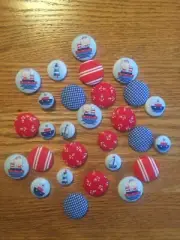 Nautical themed fabric covered buttons assorted sizes