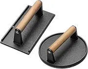 Grill Press Patty Meat Press Tool with Wood Handle Cast Iron BBQ Press for Barbecue Pressing Hamburger Cured Meat Burgers