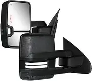 Carbon Fiber Pattern Towing Mirrors Compatible with 2014-2018 Chevy Silverado GMC Sierra with Switchback Dynamic Turn Signal Running Lights Heated Power Glass Backup Set