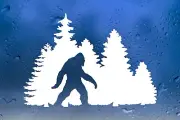 Bigfoot in Tree Line Vinyl Decal | Yeti Sasquatch Camping | Die Cut Sticker