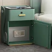 Smart Nightstand with Charging Station, Nightstand with Safe Box and Fingerprint Box, Smart Bedside Table with 3 Color LED Lights (Green, Small)