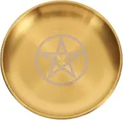 Amosfun Pentacle Three Phase Moon Gold Disk Altar Tray Astrology Candle Stand Desk Valet Tray Work Desk Decor Fruit Tray Jewelry Nightstand Tray Office Iron Brass Altar Supplies