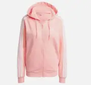 New Adidas Womens Essentials XL Fleece Hoodie Jacket Pink White | Ret $60