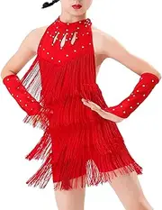 [MiDiLi] Girls Latin Dress Rhinestone Tassel Skirt Dance Costume Samba Rumba Jazz Cha Cha Dance Costume