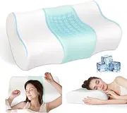 JINXIA Cooling Memory Foam Pillow, Ergonomic Orthopaedic Contour Pillow for Neck Support, Neck Pillow for Side/Back/Stomach Sleepers