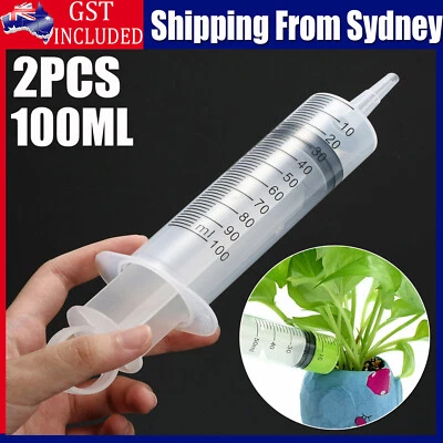 2X 100ml Reusable Plastic Syringe Big Large Hydroponics Nutrient Measuring Slip