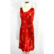 NWT DKNY City Silk Satin Asian Bamboo Leaf Print Offset Cocktail Dress Red 8 NEW