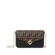 [Fendi] Fendi FF-embossed Flap Wallet-on-chain ONE SIZE BLACK/BROWN