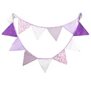 3M Purple Handmade Vintage Rustic Cotton Fabric Flag Bunting -12 flags