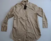 Massimo Dutti Dress Shirt Women's Camel Tan Button Up Cotton Satin Size 4 NWT