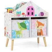 Costway Wood Kids Bookshelf House-shaped Toy Storage Cabinet w/2 Bin Children Toy Storage Unit Organiser