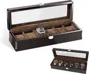 SlaBao 6 slot watch box for men, Carbon Fiber Watch Display Case with Glass Lid Clear Top, Jewelry Storage Organizer,for Birthday, Anniversary, Valentine's Day, etc.