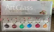 Set Of 6 Art Glass Wine Charms