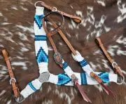 Western PONY Headstall - Breastcollar - Handbraided Cord - Turquoise-Teal-White