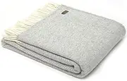 Herringbone pure new wool blanket throw - Silver grey