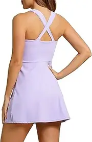 [ABOCIW] Tennis Dresses for Women with Shorts Scoop Neck Zip Cross Back Exercise Workout Golf Sports Athletic Dress
