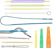 UKQRRTC 12Pcs Quick Turn Fabric Set, DIY Knitting Threading Tool with Loop, Turner Hook, Tweezers, Drawstring, Threader, Fabric Tube Turner Tool Set for DIY Sewing