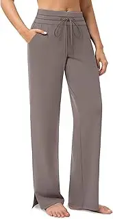 [addigi] Yoga Pants Women Wide Leg Pants with Pockets Drawstring High Waist Stretch Dress Pants Lounge Sweatpants 29"/31"/33"